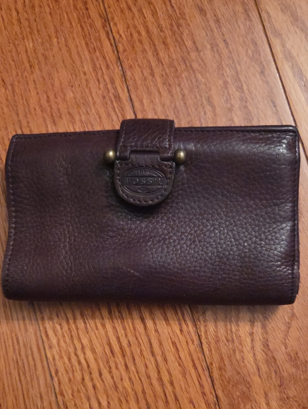 Vintage Fossil Dark Brown Pebble Leather Women's Wallet with Snap Tab